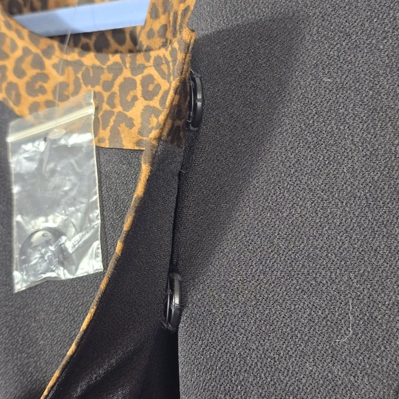 Simonton Says 1X Black Knit Jacket Leopard Trim Open Front Statement Collar - Picture 9 of 15